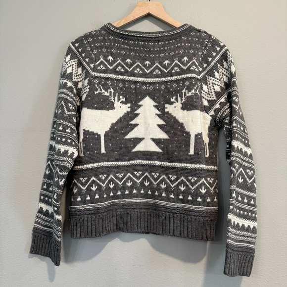 Sorbet Knit Cardigan Sweater Wool Blend Fair Isle Cabin Deer Forest Holiday L - Picture 2 of 5